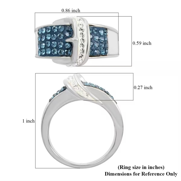 Blue and White Austrian Crystal Buckle Ring in Silvertone (Size 7.0) - Picture 6 of 6